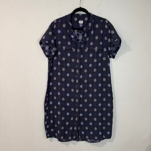 Bridge & Burn Women's Shirt Dress Navy Pattern Cotton Muslin Knee Length XL